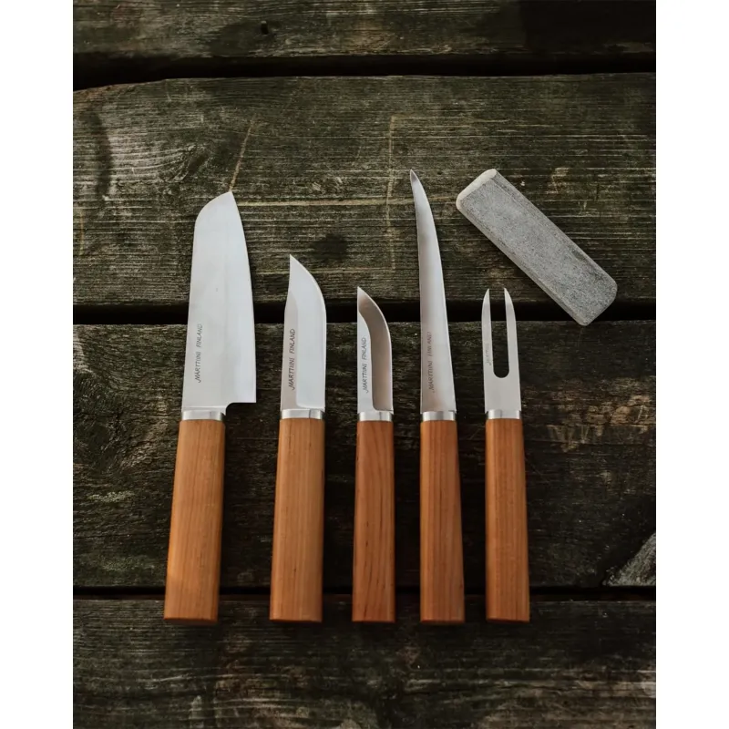 Marttiini Cabin Chef Knife Set - 6 Piece Set with Leather Knife Roll Cyclaire Knives and Tools