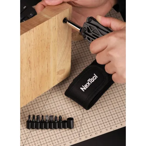 NexTool Black Knight 11-in-1 Multi-Tool with Bit Set Black Stainless Steel Handle
