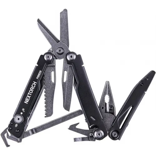 NexTorch Pioneer MT20 MultiTool Obsidian Black - 15 Tools New Version Inc Glass Breaker