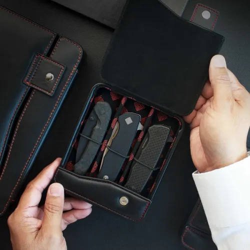 Ocaso Leather 3 Bay Knife Storage Case