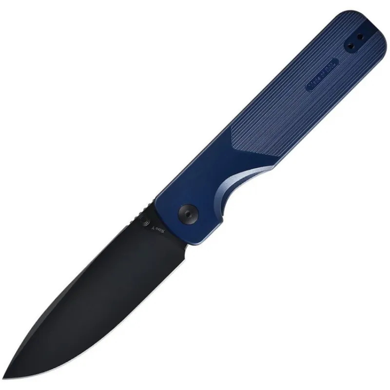 Oknife Duron Folding Knife - 3.5" Black PVD Coated Nitro-V Blade Navy Blue OAL Super Aluminum Handle Cyclaire Knives and Tools