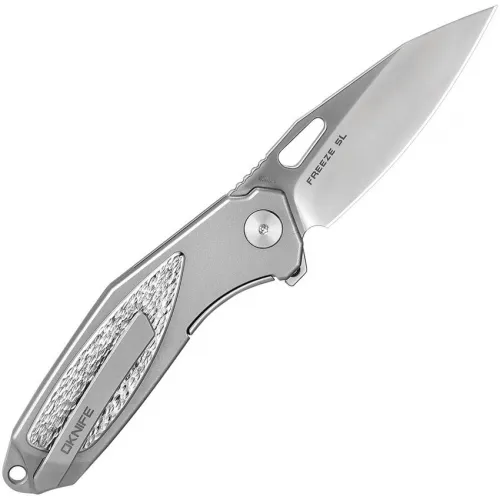OKnife Freeze 5L Titanium Pocket Knife - 2.63" Bohler M390 Stainless Steel Blade Grey Hammered Titanium Handle