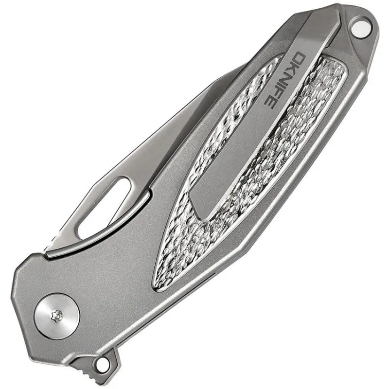 OKnife Freeze 5L Titanium Pocket Knife - 2.63" Bohler M390 Stainless Steel Blade Grey Hammered Titanium Handle Cyclaire Knives and Tools