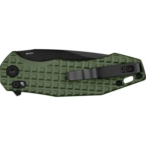 OKnife Spurdog Linerlock Folding Knife - 2.88" Black D2 Steel Blade OD Green Frag Pattern Aluminum Handle