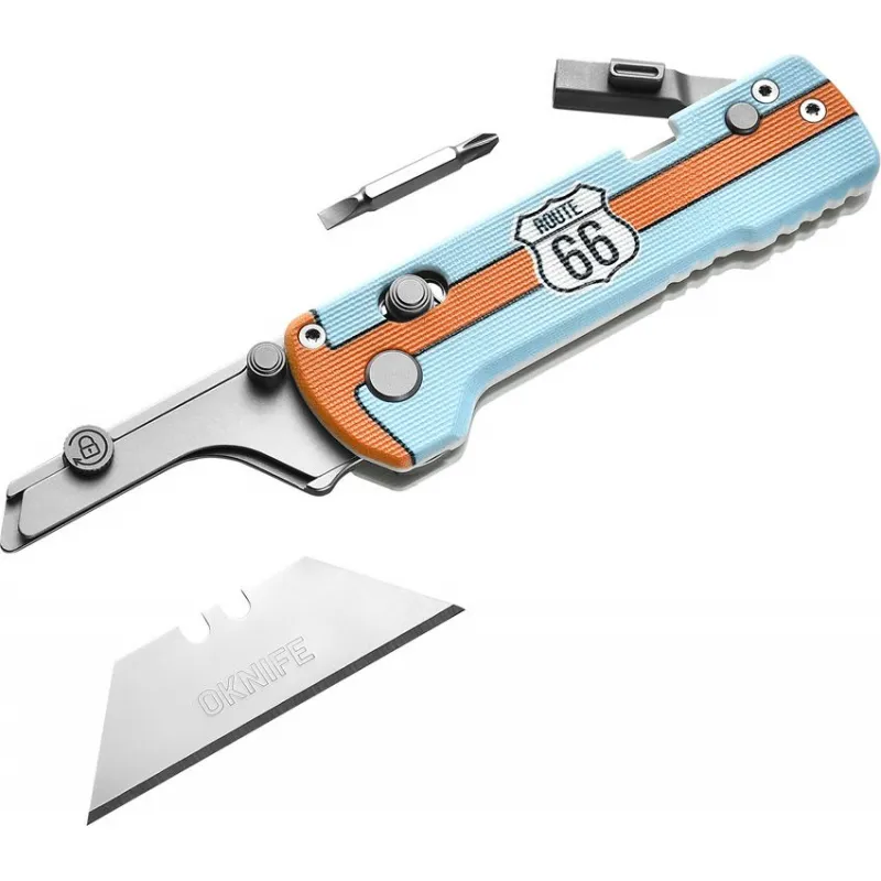 Oknife Otacle U1 Pro Folding Utility Knife - 2.23" SK5 Razor Blade Screwdriver Route 66 Handle Artwork  Cyclaire Knives and Tools
