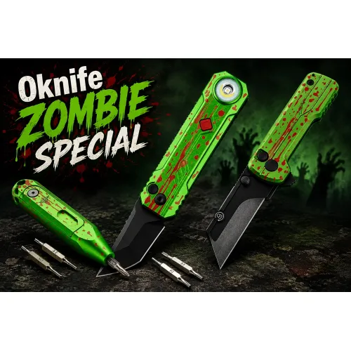 Oknife Zombie Mix - D1 EDC Multi-Bit Driver, LK Button Knife with LED Torch and U1 Ultility Knife with Ceramic Blades