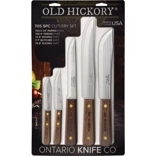 Ontario Old Hickory 5 Piece Knife Set - Carbon Steel Blades and Hickory Handles