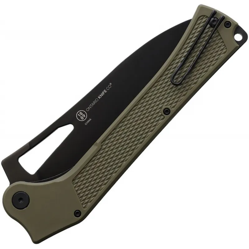 Ontario Camp Plus Folding Knife - 5.5" Black Powder Coated Cleaver Blade Green Handle Cyclaire Knives and Tools