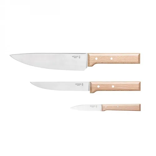 Opinel Parallele Trio Paring Chef Carving Knife Set - Paring Chef and Carving Knife Set with Beechwood Handles