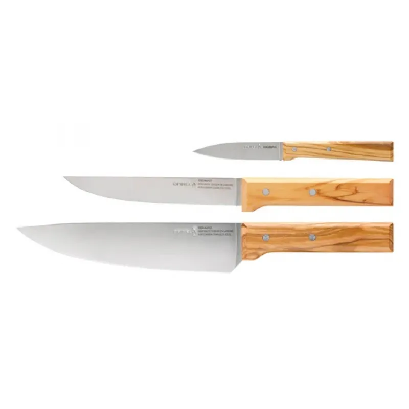 Opinel Parellele Trio Knife Set - Olive Wood Handle Cyclaire Knives and Tools
