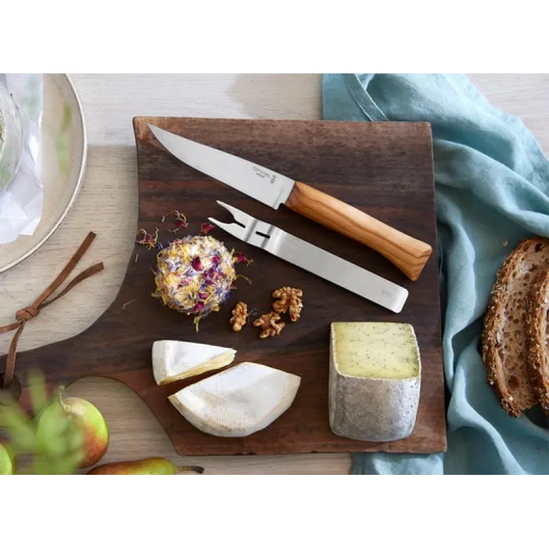 Opinel Cheese Knife and Fork Set with Olive Wood Handle Cyclaire Knives and Tools