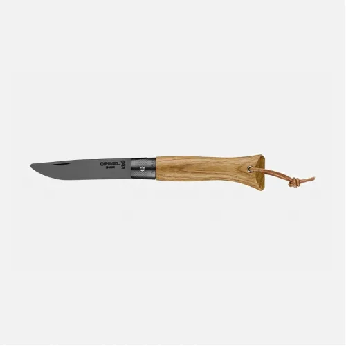 Opinel Neo6 Opiflex UK EDC Folding Knife - 2.75" Black Stainless Steel Rounded Tip Blade Oak Wood Handle