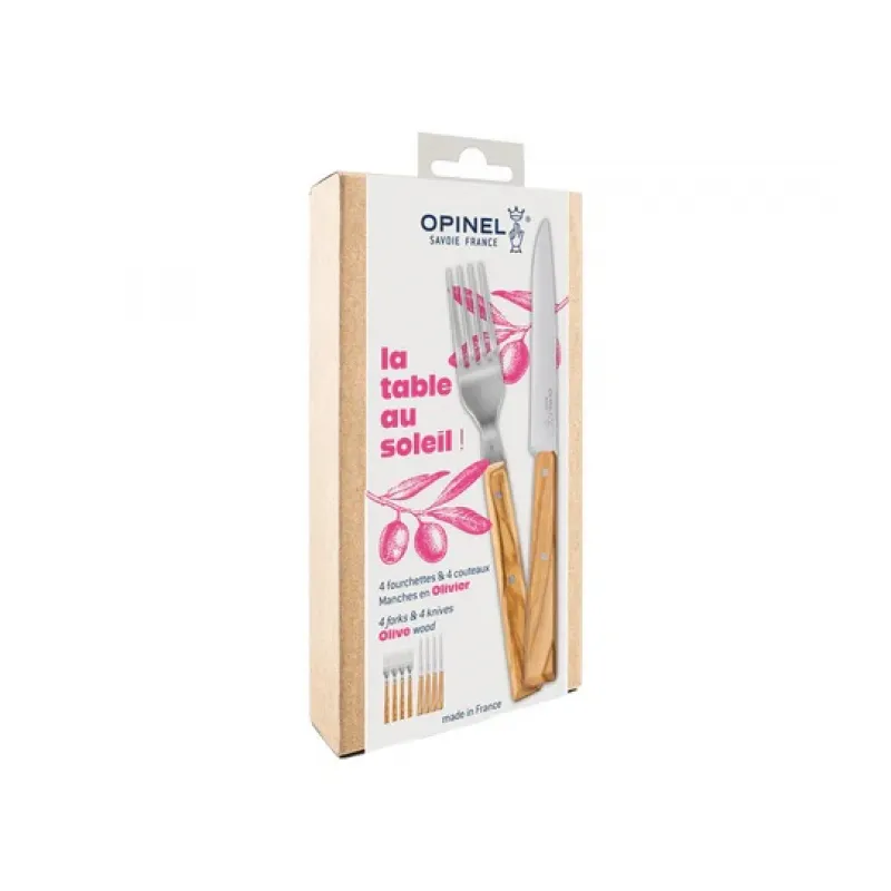 Opinel La Table au Soleil Premium Knife and Fork Set - 4 Olive Wood Forks and 4 Olive Wood Knives Cyclaire Knives and Tools