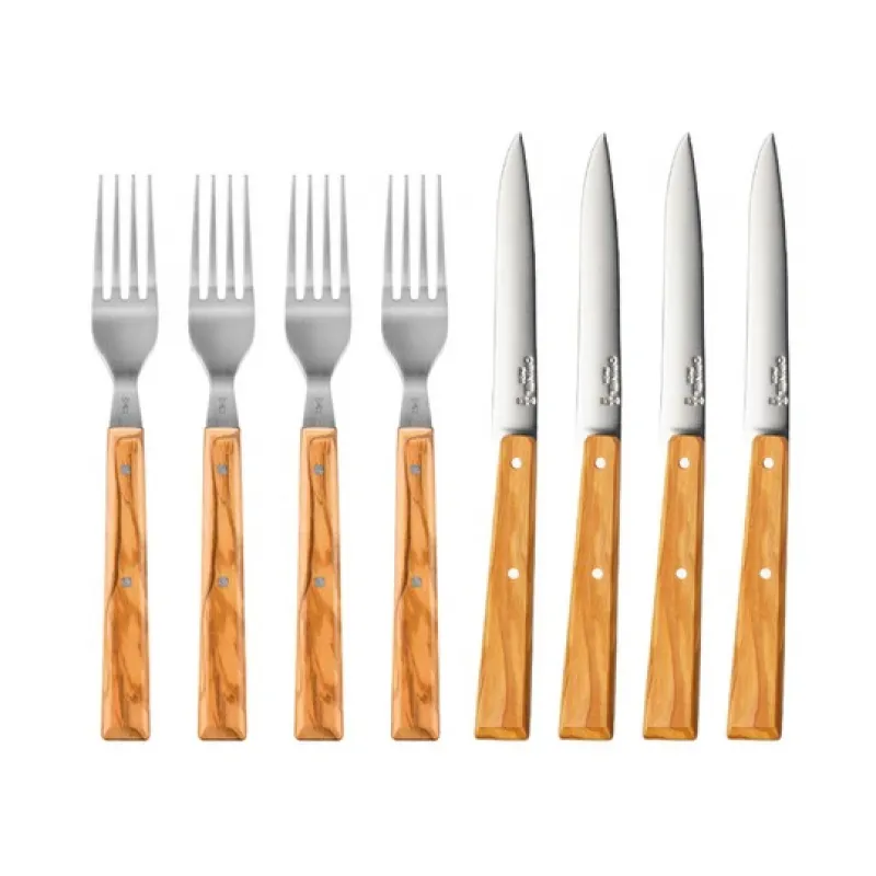 Opinel La Table au Soleil Premium Knife and Fork Set - 4 Olive Wood Forks and 4 Olive Wood Knives Cyclaire Knives and Tools