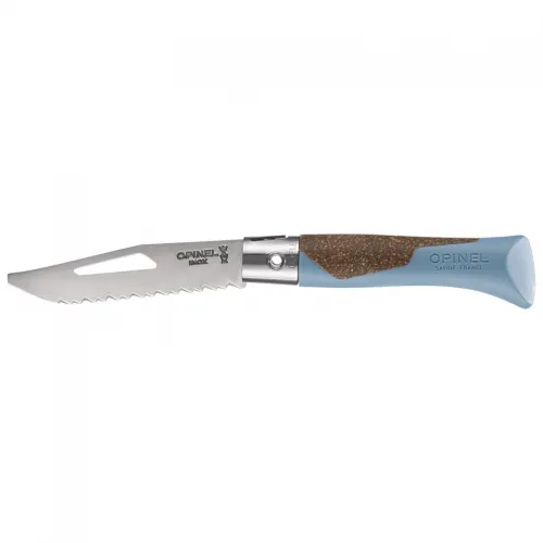 Opinel Neo7 Alpine Linden Folding Knife - 3.2" Serrated Stainless Steel Blade Polypropylene and Cork Glacier Blue Handle