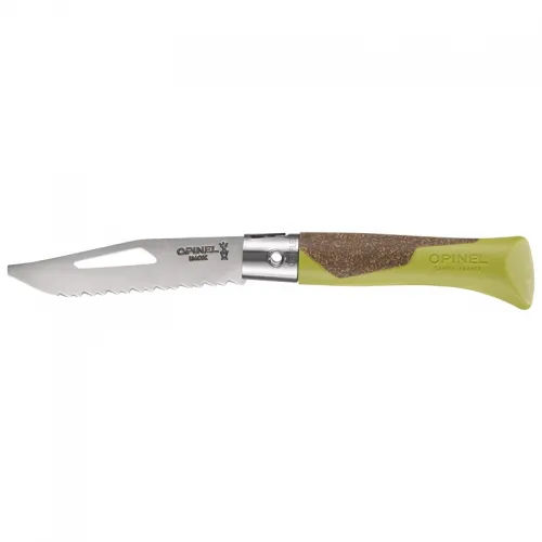 Opinel Neo7 Alpine Linden Folding Knife - 3.2" Serrated Stainless Steel Blade  Polypropylene and Cork Green Handle