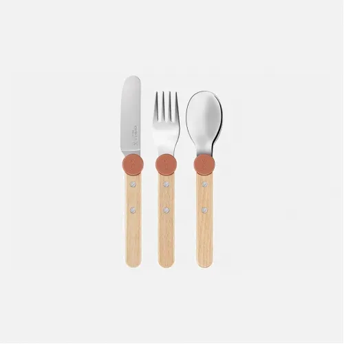 Opinel Le Petit Coral Red Gourmet Set for Kids - Knife (without cutting edge) Fork and Spoon