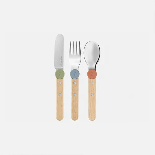 Opinel Le Petit Colour Mix Gourmet Set for Kids - Knife (without cutting edge) Fork and Spoon