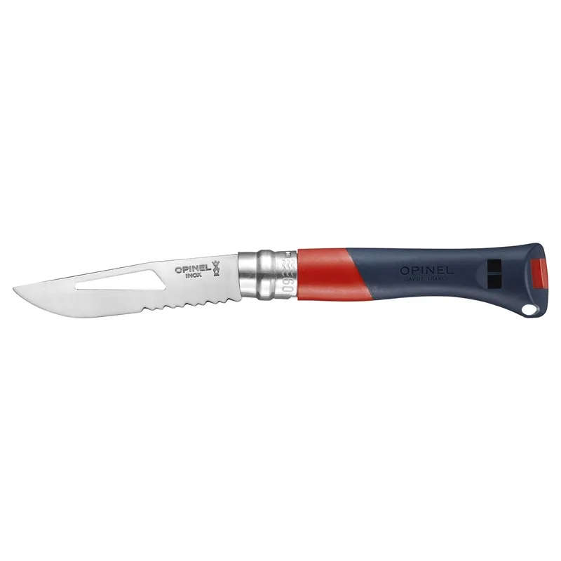 Opinel No.9 Ocean Red Water Sports Knife - 3.54" Part Serrated Blade with Marlin Spike Red Grey Handle  Cyclaire Knives and Tools