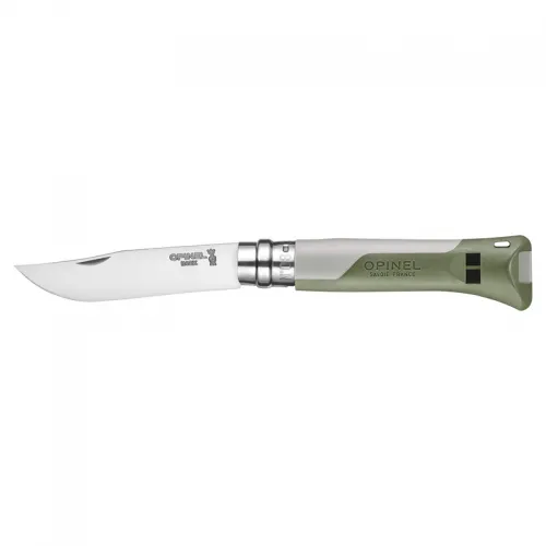 Opinel No.8 Horizon Knife Khaki Green - 3.14" Stainless Steel Blade Green and Grey Handle with Whistle