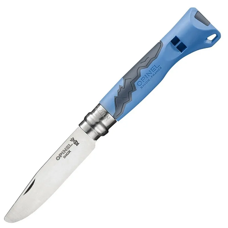 Opinel No. 7 Outdoor Junior Round Ended Knife Blue - 2.95" Stainless Steel Blade Blade Blue Handle with Whistle Cyclaire Knives and Tools
