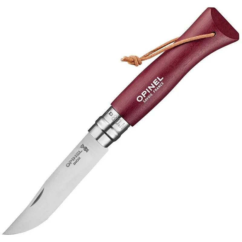 Opinel No.8 Folding Pocket Knife Burgundy - 3.34" Stainless Steel Blade Burgundy Wood Handle Cyclaire Knives and Tools