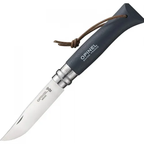 Opinel No.8 Folding Pocket Knife Black - 3.34" Stainless Steel Blade Black Beechwood Handle