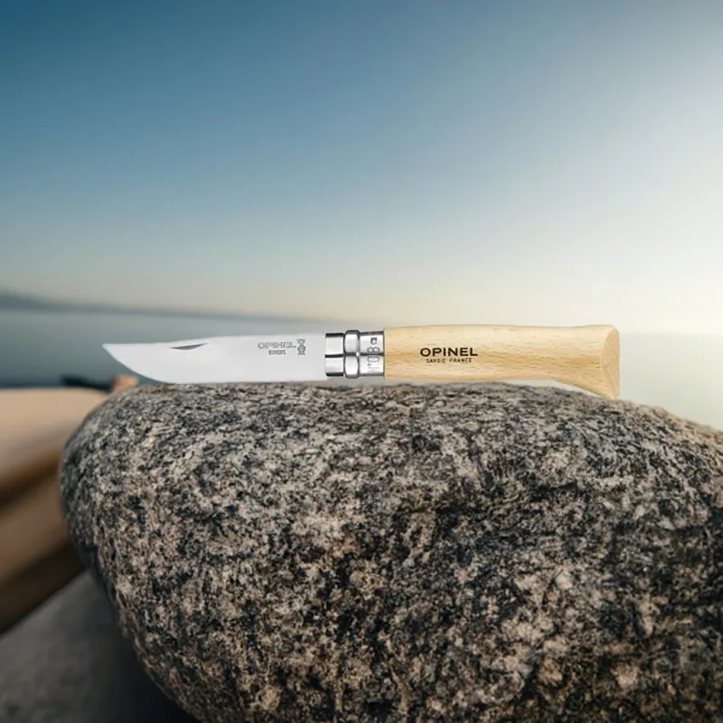 Opinel No.8 Folding Pocket Knife - 3.34" Stainless Steel Blade Beechwood Handle Cyclaire Knives and Tools