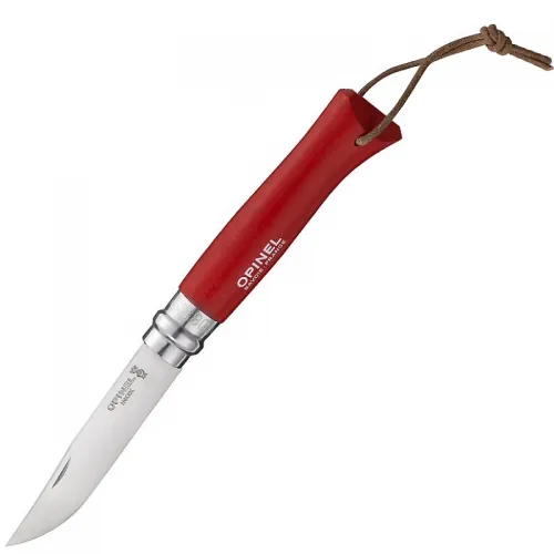Opinel No.8 Folding Pocket Knife Red - 3.34" Stainless Steel Blade Red Beechwood Handle