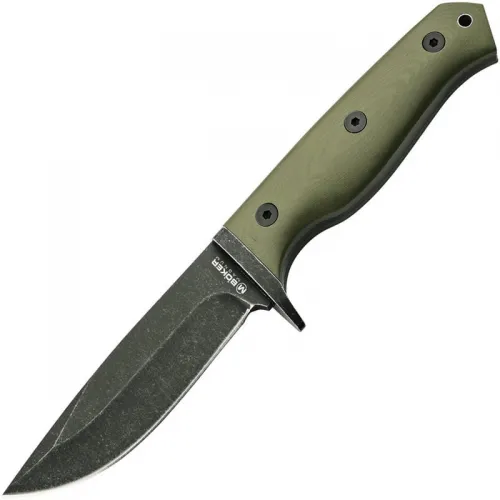 Boker Bushcraft Drop Fixed Blade Knife - 4.25" 440A Black Blade OD Green G10 Handle