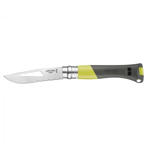 Opinel No.9 Ocean Yellow Water Sports Knife - 3.54" Part Serrated Blade with Marlin Spike Yellow Grey Handle 
