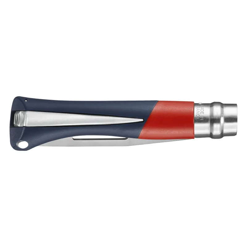 Opinel No.9 Ocean Red Water Sports Knife - 3.54" Part Serrated Blade with Marlin Spike Red Grey Handle  Cyclaire Knives and Tools