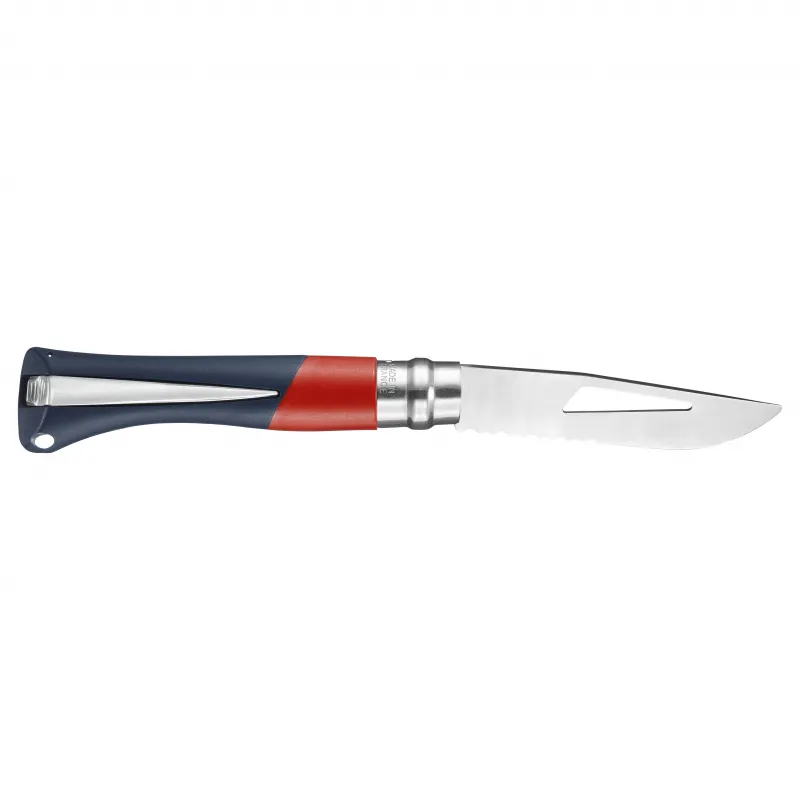 Opinel No.9 Ocean Red Water Sports Knife - 3.54" Part Serrated Blade with Marlin Spike Red Grey Handle  Cyclaire Knives and Tools