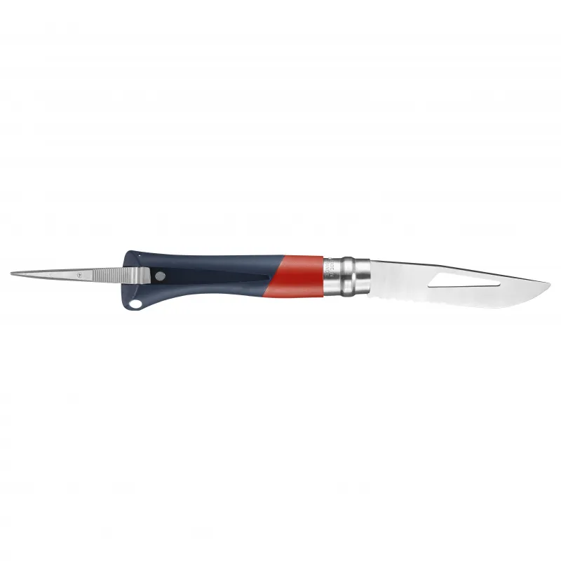 Opinel No.9 Ocean Red Water Sports Knife - 3.54" Part Serrated Blade with Marlin Spike Red Grey Handle  Cyclaire Knives and Tools