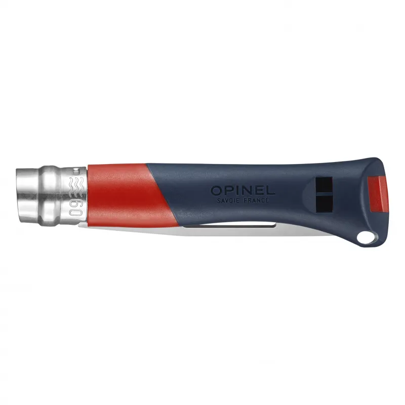 Opinel No.9 Ocean Red Water Sports Knife - 3.54" Part Serrated Blade with Marlin Spike Red Grey Handle  Cyclaire Knives and Tools