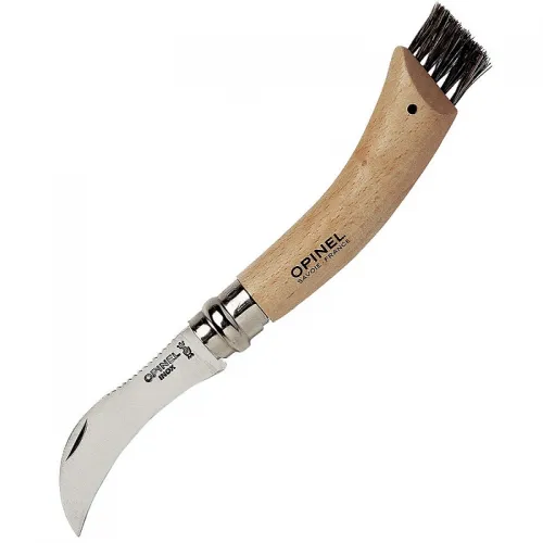 Opinel No. 8 Mushroom Knife - 3.34" Stainless Steel Blade Beechwood Handle with Brush