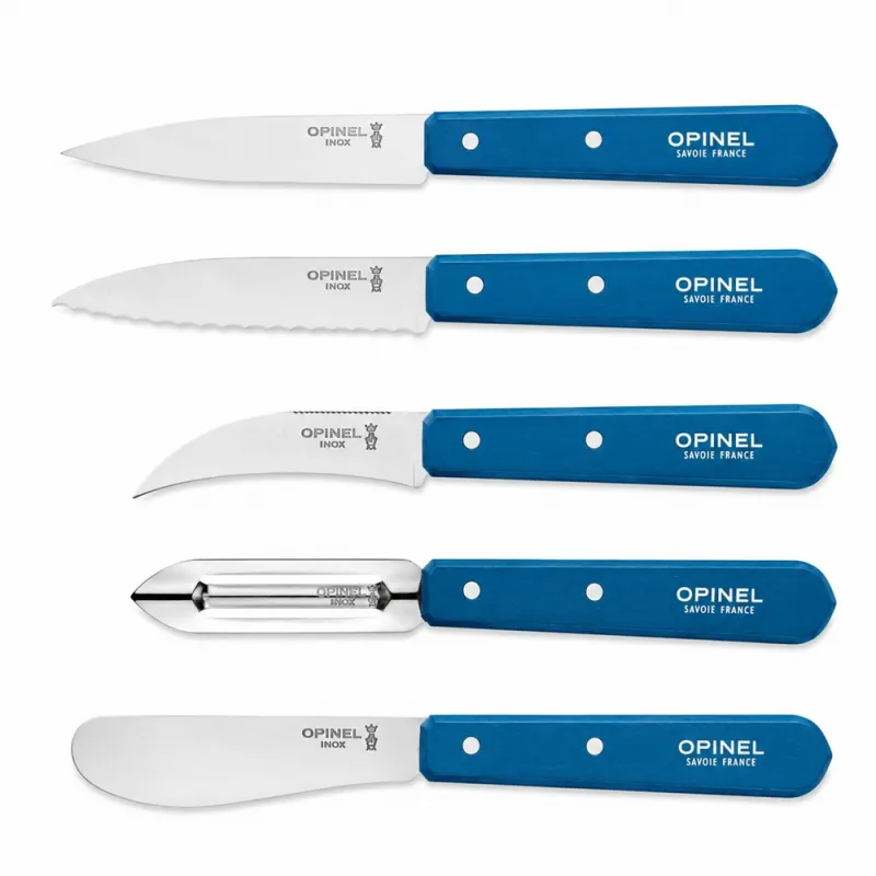 Opinel 5 Piece Blue Kitchen Knife Set - Paring, Serrated, Veg, Peeler and Spreading Knife - Save 10% Cyclaire Knives and Tools