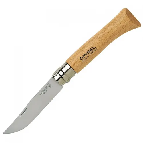 Opinel No.10 Folding Pocket Knife - 3.93" Stainless Steel Blade Beechwood Handle