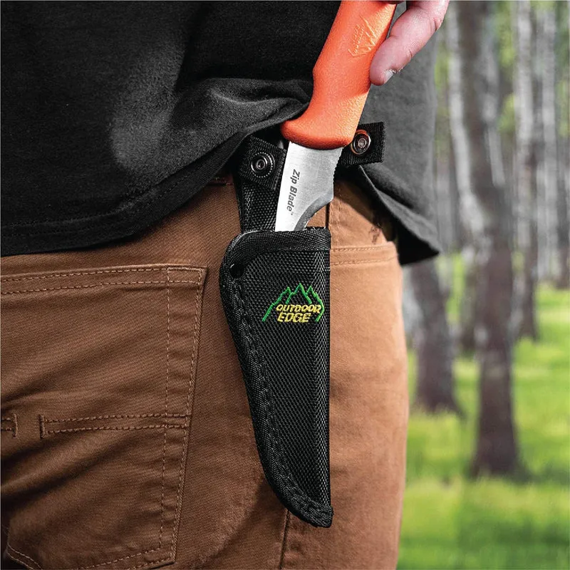 Outdoor Edge Zip Blade 4" Gutting Blade Orange Handle Black Nylon Sheath Cyclaire Knives and Tools