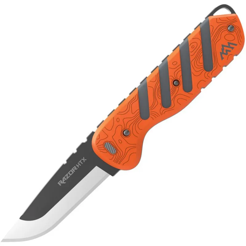 Outdoor Edge Razor HTX Fixed Blade Game Knife - 3" Blade Orange and Grey Rubberized Aluminum Handle Cyclaire Knives and Tools
