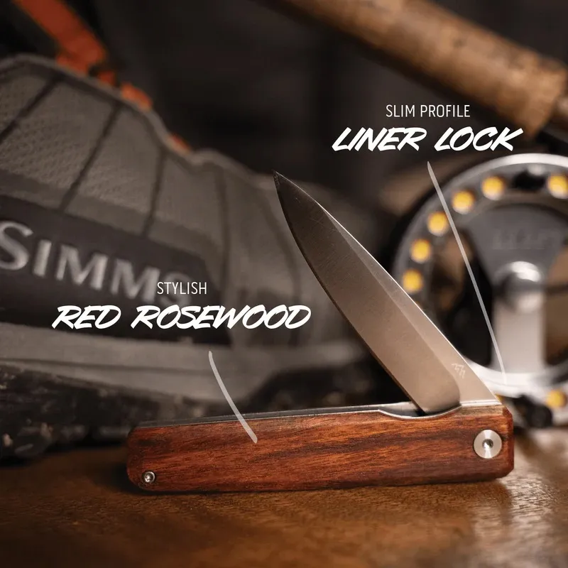 Outdoor Edge Peleus Pocket Knife - 3.3" Stainless Steel Blade Rosewood Handle Cyclaire Knives and Tools