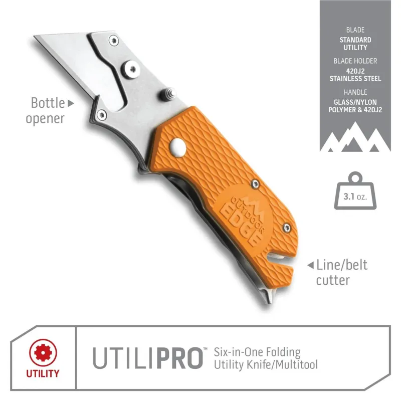 Outdoor Edge Utilipro Folding Multi-Function Utility Knife Orange Cyclaire Knives and Tools