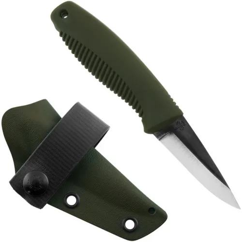 Peltonen Knives M23 Ranger Cub Knife - 2.63" Natural Finish Carbon Steel Blade OD Green TPE Handle Kydex Sheath