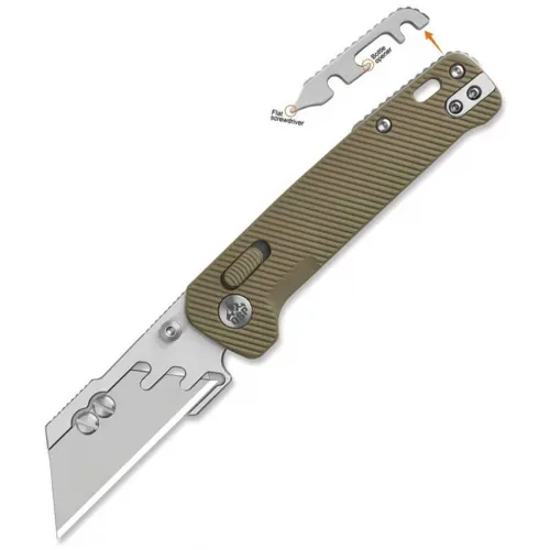QSP Penguin Workmate Glyde Lock Utility Knife Stainless Steel Blade Khaki Brown FRN Handle
