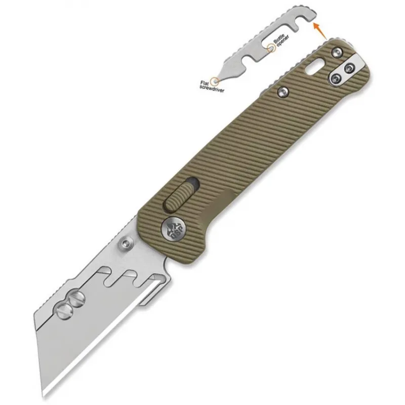 QSP Penguin Workmate Glyde Lock Utility Knife Stainless Steel Blade Khaki Brown FRN Handle Cyclaire Knives and Tools