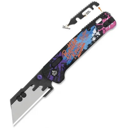 QSP Penguin Workmate Glyde Lock Utility Knife Stainless Steel Blade Black FRN Handle Graffiti Edition
