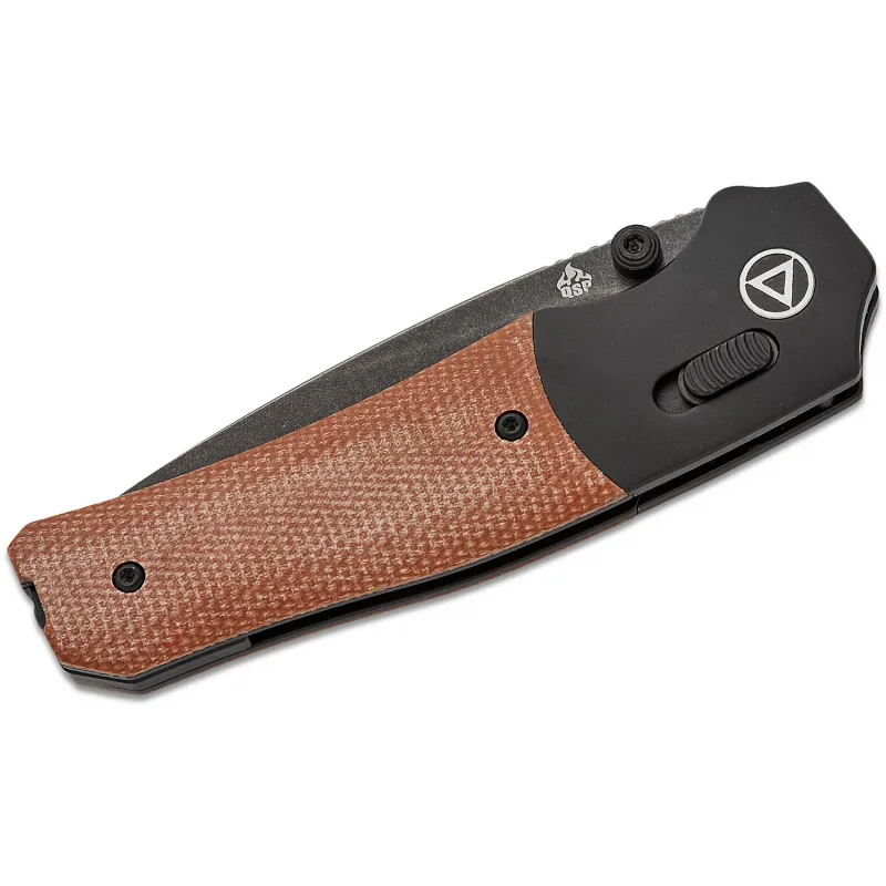 QSP Vault Folding Knife - 3.25" 14C28N Black Stonewashed Blade Tan Micarta Handle Cyclaire Knives and Tools