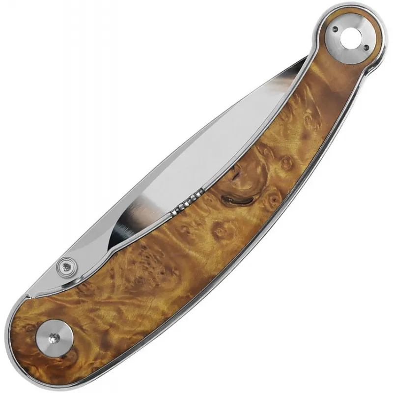 QSP Dolphin Folding Knife - 3.15" Mirror Polished Blade Brown Wood Handle Cyclaire Knives and Tools