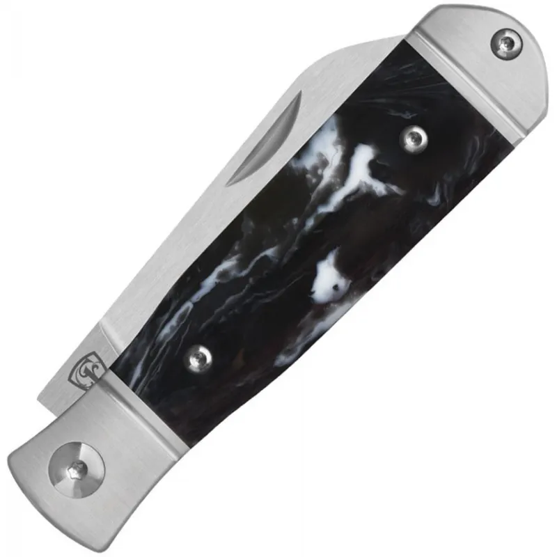QSP Jumping Jack UK EDC Pocket Knife - 2.75" 14C28N Stainless Steel Blade Black and White Resin Handle Cyclaire Knives and Tools