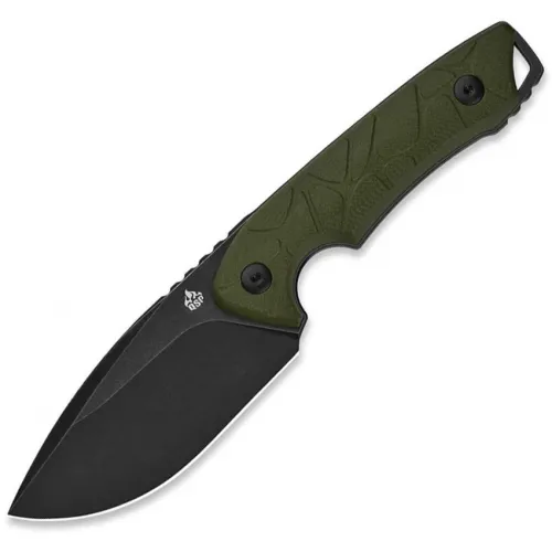 QSP Tiny Tots Fixed Blade Knife - 3.5" Black Stainless Steel DP Blade OD Green G10 Handle
